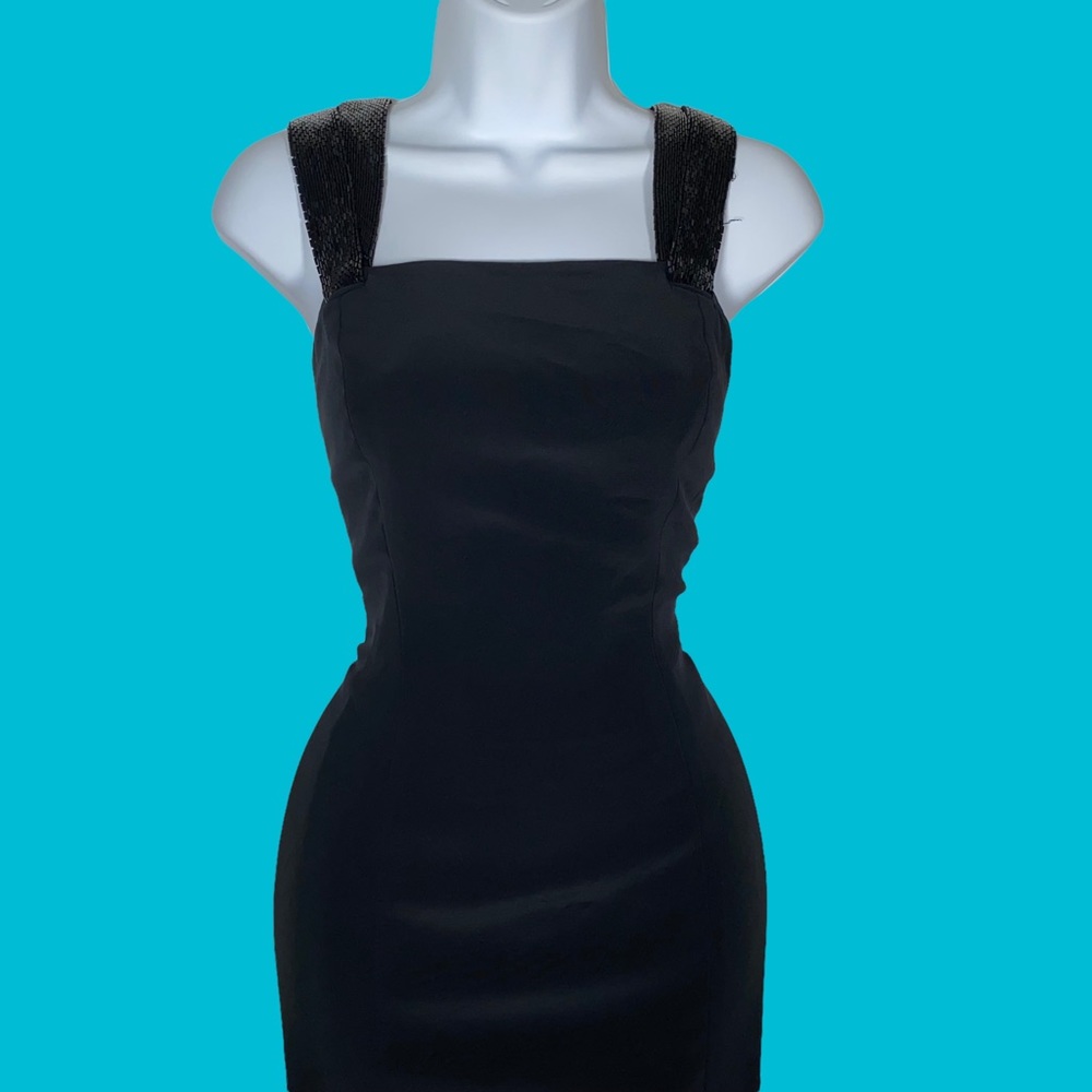 Niteline vintage 90s black mini dress with beaded strappy details lbd